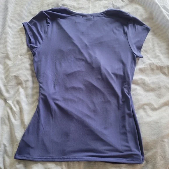 Tahari Womens Lavender Purple Wrap Knot Short Sleeve Top Size L - Picture 3 of 6